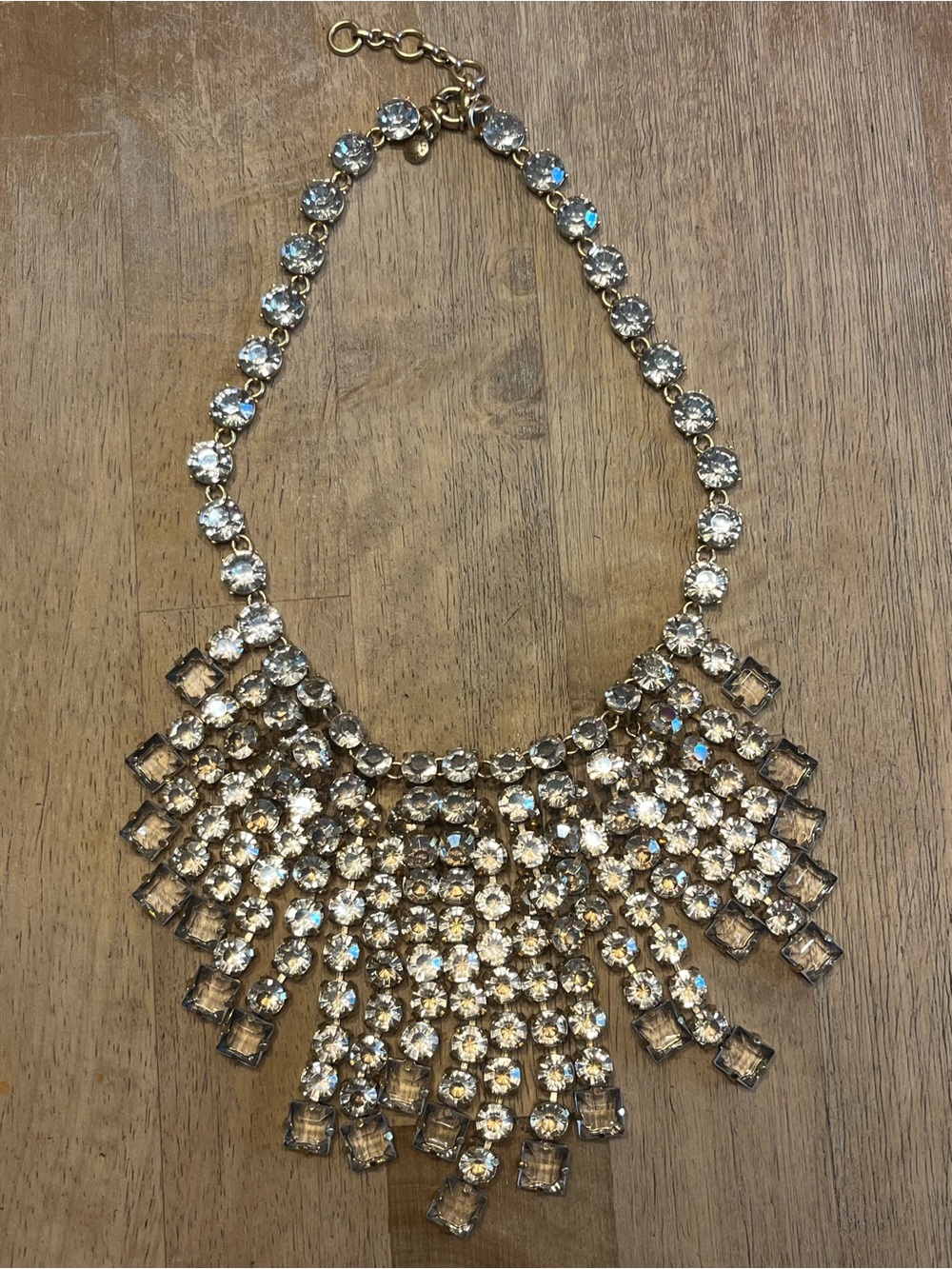 J. Crew Gold Crystal Fringe Bib Statement Necklace